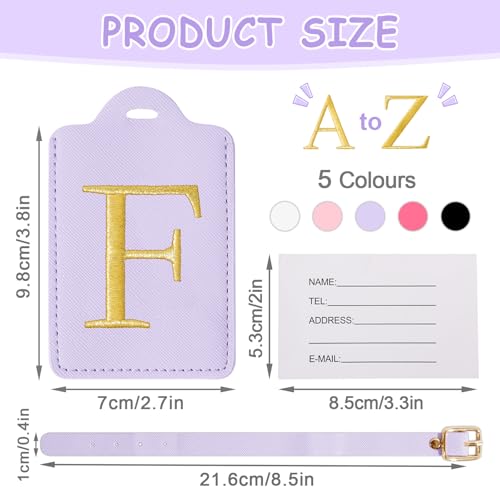 Image of Initial Letter Luggage Tags for Suitcases, Embroidered Monogrammed Suitcase Luggage Identifier Name Tag, PU Leather TSA Approved Luggage Tags, Bag Tags for Men Women Kids Luggage Handbags(Purple F)