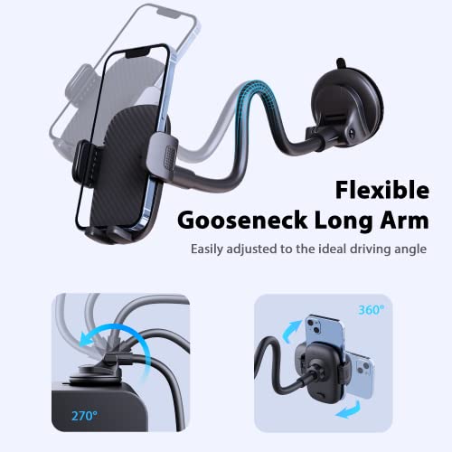 Qifutan Phone Holder - 14-Inch Long Arm Windshield Car Cell Phone Holder Anti-Shake Stabilizer Automobile Mount for iPhone Android Smartphones - Thumbnail 6