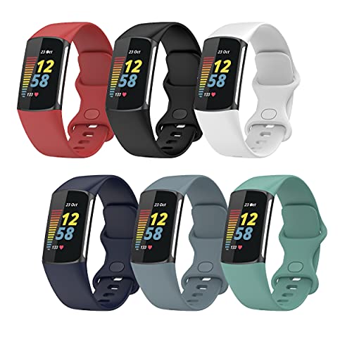 Lemspum Compatible Soft Silicone Bands Sports Wristbands Replacement for Fitbit Charge 5 Advanced Fitness & Health Tracker Accessories Small/Large Watchbands