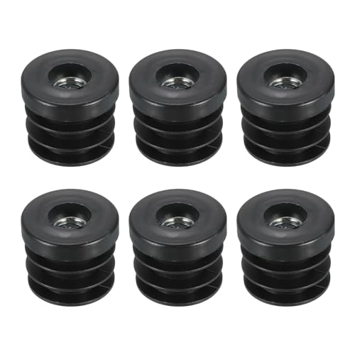 Image of uxcell 6Pcs Inserts for Round Tubes with M10 Thread, for 30mm /1.18 inch OD Round Tube, Round Black Plastic Plug Caster Insert Chair End Caps Furniture Leg Plug