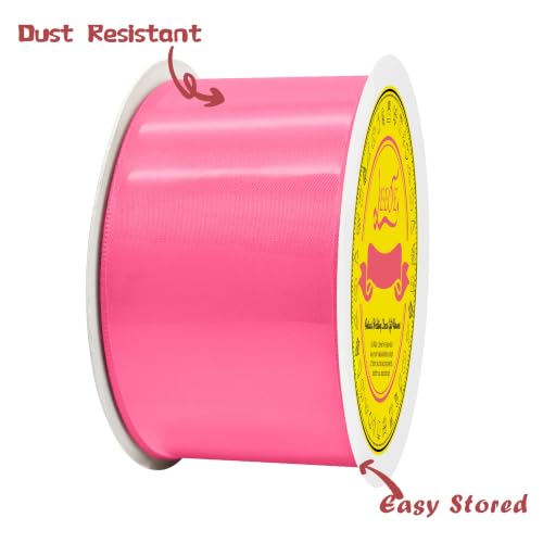 Image of Double Face Hot Pink Satin Ribbon 2 inch X 25 Yards Polyester Hot Pink Ribbon for Gift Wrapping Very Suitable for Weddings Party Hair Bow Invitation Decorations and More