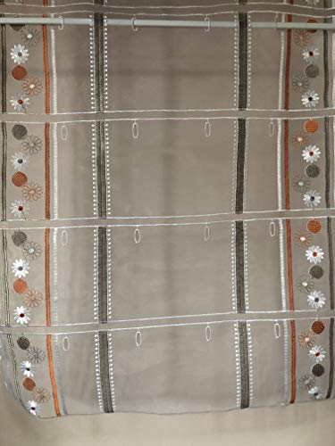 Rideaux, brise-bise modulable droit organza blanc brodé fleurs orange/taupe (L 90 cm X H 15 cm) Cover