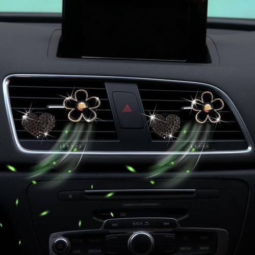 Image of 4PCS Car Air Vent Clips with Fragrance Pads, Cute Flower Air Fresheners | Daisy, Heart-Shaped Vent Clip, Car Interior Decor Charm, Car Decor Accessories, for Women and Girls, Interior Aesthetic