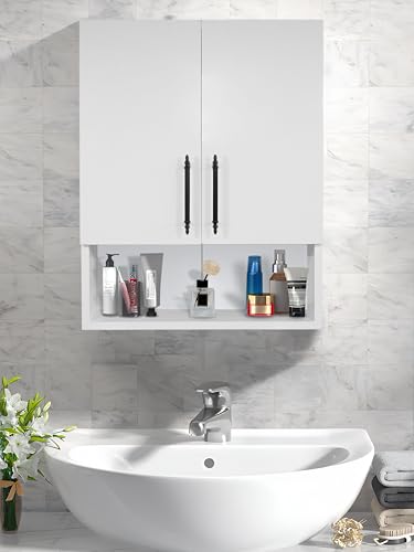 Ahşap Modern 2 Kapaklı Beyaz Lavabo Üstü Banyo Dolabı