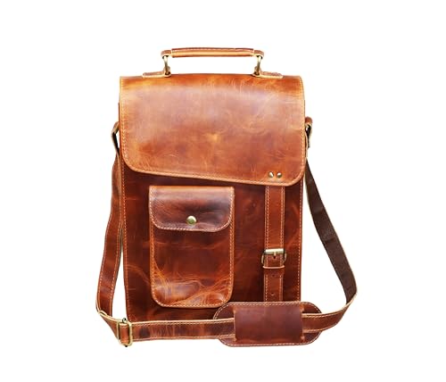 Jaald 13 inch lederen messenger tas laptop case office aktetas gift voor mannen computer distressed schoudertas, Bruin, 10