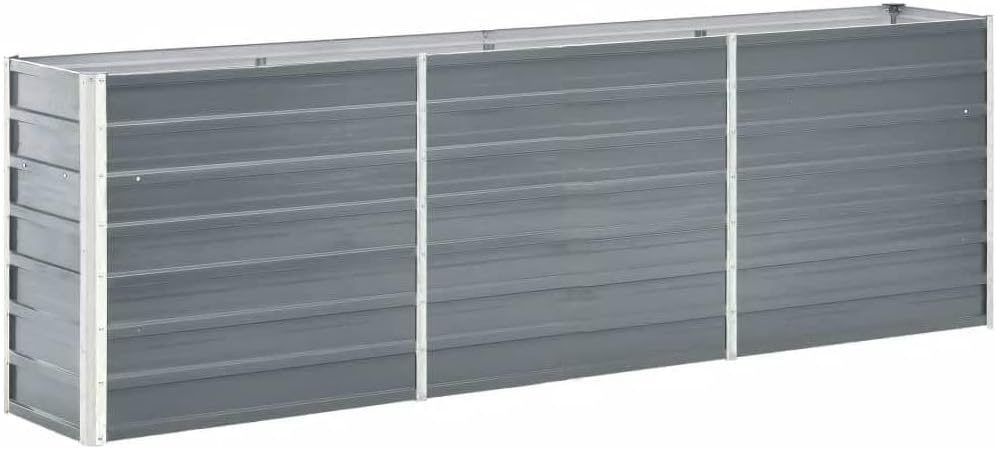 Grey Galvanized Steel Raised Garden Bed, Large Outdoor Planter for Vegetables, Flowers, Herbs, 94.5 x 15.7 x 30.3 Inch Rectangular Garden Beds Outdoor