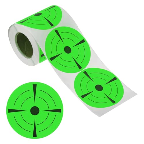 PATIKIL Pegatinas Redondas de Destino de Salpicaduras Fluorescentes de 3 Pulgadas, 1 Rollo de Objetivos de Papel Reactivos Adhesivos para Práctica en El Campo de Tiro, Verde/Negro