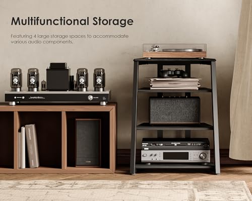 FITUEYES DESIGN HIFI Stand Record Player Stand 4-Tier Wooden Shelves for av amp/Turntable/Sky box/Xbox One/Printer Multifunctional Height Adjustable Load Capacity 50KG - Image 3
