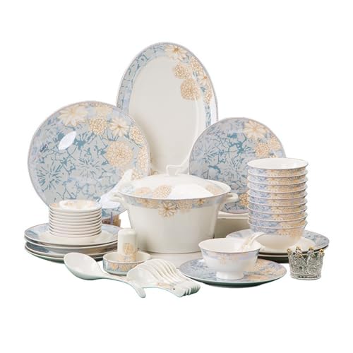 DYHWAC Juego de vajilla de Porcelana de Hueso, Cuenco de cerámica for el hogar, combinación de Platos, Regalo