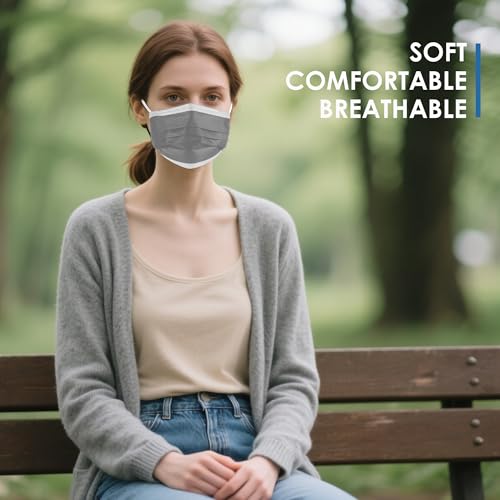 Image of NNPCBT Grey Disposable Face Masks 125 Pack,3-Ply Breathable Mask For Adults,Great For Outdoors,Home, Office, School