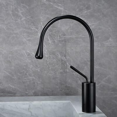 NURUGURE Bathroom Basin Faucet, Black Brass Bathroom Basin Faucet 360° Rotating Jade Accent Hot Cold Mixer Tap for Vanity Sink