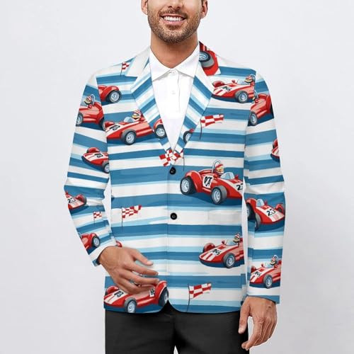 Red Race Car with Checkered Flags Men's Slim Suit Long-Sleeve Prom Tuxedo Classic Two Button Business Jacket2