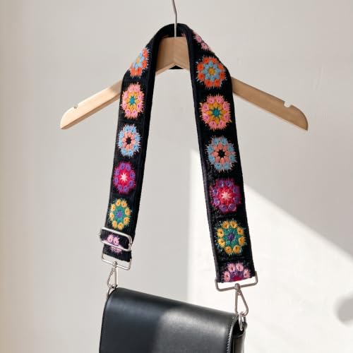 Image of Crochet Flower Purse Strap Embroidery Crossbody Shoulder