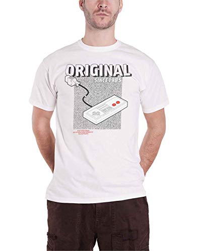 Nintendo NES Entertainment System - Original Hombre Camiseta Blanco S, 100% algodón, Regular