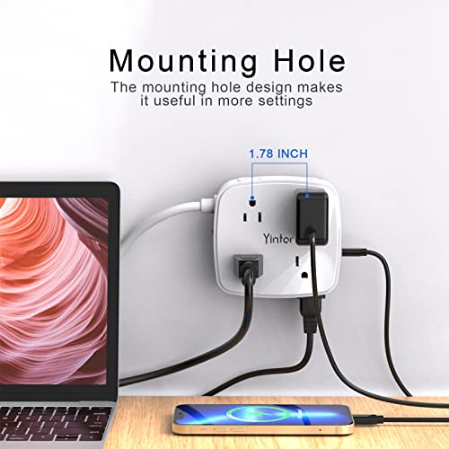 USB Power Bar Extension Cord - Yintar 6Ft Surge Protector Power Strip with 8 Outlets and 4 USB Ports(3U1C), 3 Side Outlet Extender for Home, Office, Dorm Essentials, ETL Listed, Wh image 1