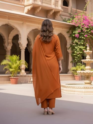 Image of ANNI Designer Women's Rayon Viscose Embroidered Straight Kurta Set with Pant and Dupatta | Ethnic Wear Kurta Pant Dupatta Set for Women | Traditional Indian Outfit