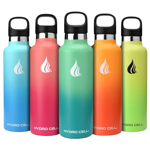 HYDRO CELL Stainless Steel Water Bottle with Straw & 2 Standard Mouth Lids (32oz 24oz 20oz 16oz) Keeps Liquids Hot or Cold w/Double Wall Vacuum Insulated Leak Proof Sport Design (Mint/Green 24oz)