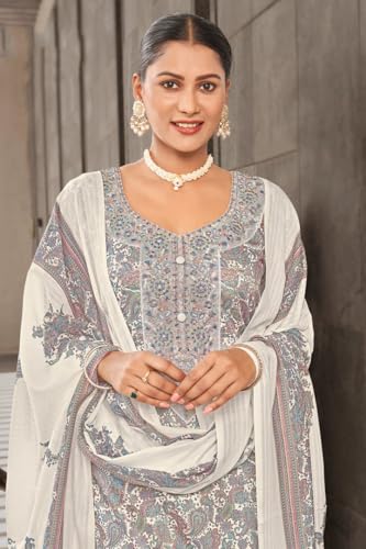 Image of Bitra Women's Cotton Satin Unstitched Salwar Suit Dress Material with Floral Print & Dupatta for Women | Salwar Kameez Fabric Set