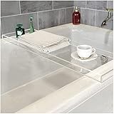 バスタブトレイキャディアクリルバストレイ、滑り止めワイングラスブックホルダーバスタブテーブルキャディホームバスルームオーガナイザーシェルフラグジュアリーほとんどのバス,白,76x20cm