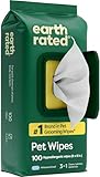 Earth Rated Pet Wipes for Dogs and Cats, Hypoallergenic, 3-in-1 Cleaning, Deodorizing and Hydrating, for Grooming Paws, Body and Butt, New White Tea and Basil Scent, 100 Count