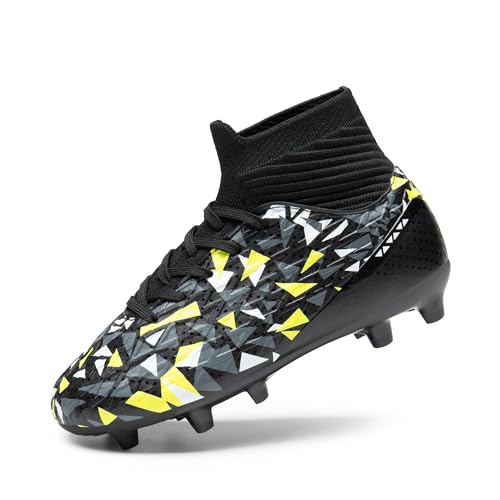 DREAM PAIRS Boys Football Cleats Youth High Top Firm Ground Soccer Shoes for Little/Big Kids 12 Little Kid Black/Neon/Green