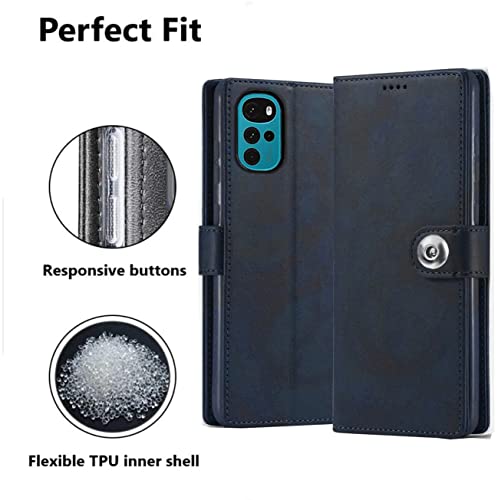 Image of SHINESTAR Ultimate Leather Finish Flip Back Cover for Motorola Moto G22 | Inside TPU & Inbuilt Stand | Wallet Style Back Cover Case for Motorola Moto G22 | Stylish Button Magnetic Closure - Blue