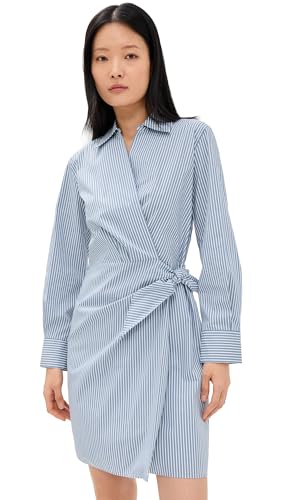 Vince Womens Furrow Stripe WRAP Dress, Blue/Off White, XX-Small at Amazon Women's Clothing store