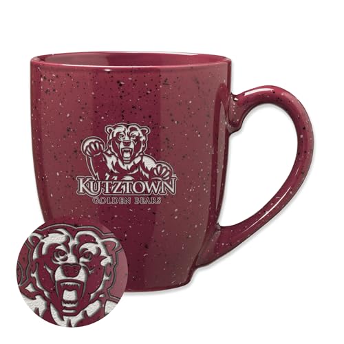 Rico Industries NCAA Kutztown Golden Bears Primary Logo Maroon 16 oz Team Color Laser Engraved Speckled Ceramic Coffee Mug