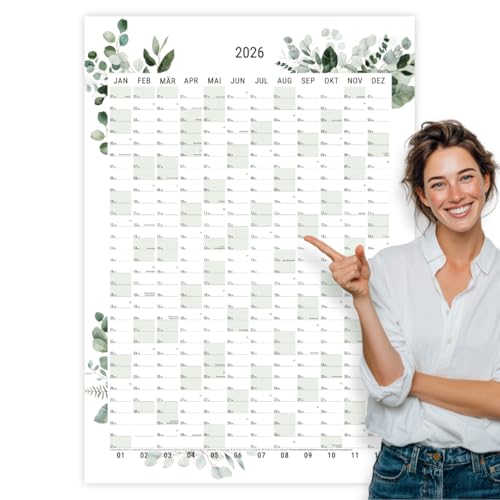heaven+paper Wandkalender 2026 DIN A1 Hochformat – Eukalyptus Jahresplaner – Familienkalender & Bürokalender – für Tür & Wand – extra große Felder – gedruckt in Deutschland