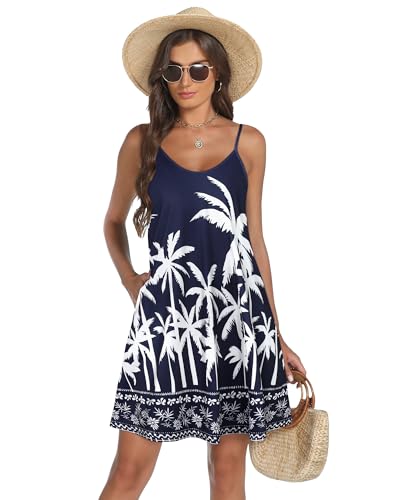 Image of elescat Womens Summer Dresses Spaghetti Strap V Neck Casual Sleeveless Sundress Beach Cover Ups with Pockets 2026