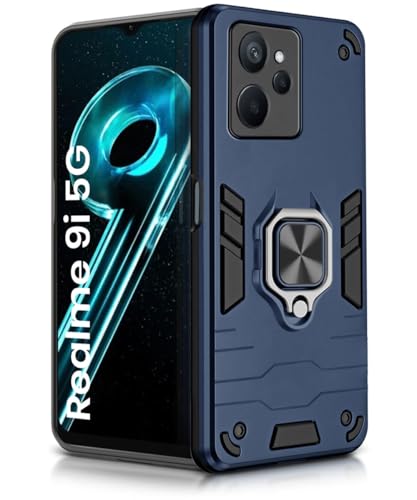 Image of WOW IMAGINE Shock Proof Back Case Mobile Cover for Realme 9i 5G | Realme 9i 5G | Back Cover Case (Tough Armor | Hybrid PC + TPU | Ring Holder & in-Built Kickstand | Blue)