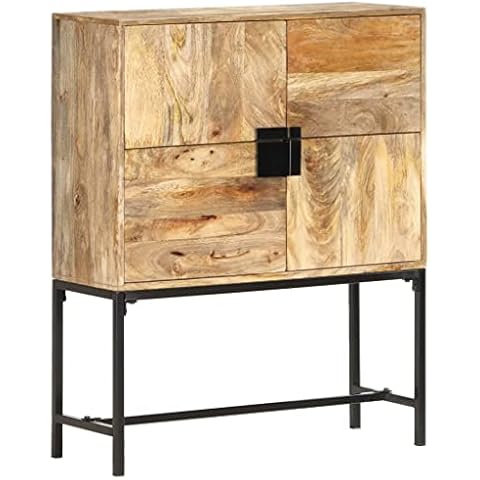 vidaXL Mangoholz Massiv Highboard mit 4 Türen Rustikal Sideboard Kommode Anrichte Schrank Mehrzweckschrank Flurschrank 80x30x100cm Cover