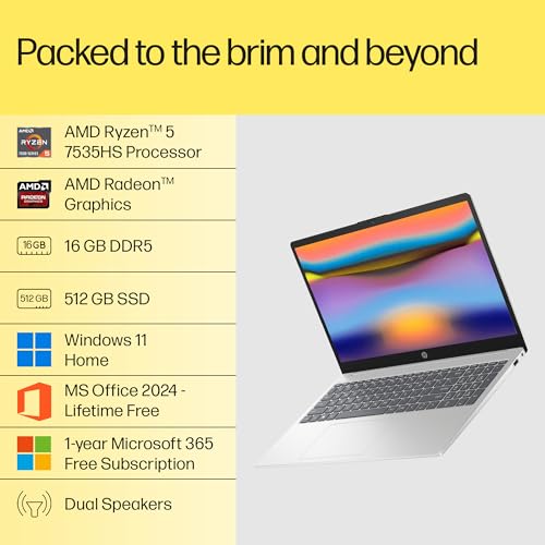 Image of HP Smartchoice 15, AMD Ryzen 5 7535HS (16GB DDR5, 512GB SSD) Anti-Glare, Micro-Edge, FHD,15.6'' /39.6cm, Win11, M365 Basic(1yr)* Office24, Silver, 1.6kg, fc1039AU, FHD Camera w /Shutter, Backlit Laptop