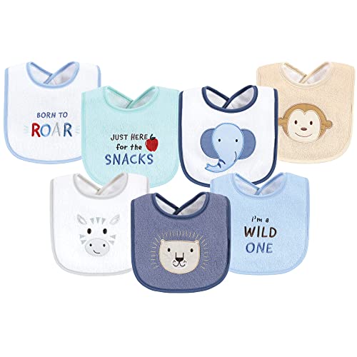 Image of Hudson Baby Unisex Baby Cotton Terry Drooler Bibs with Fiber Filling, Wild One, One Size