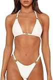 MIKETAI Sexy Bikinis for Women 2 Piece Bikini Spaghetti Strap Swimsuits Solid Color Bathing Swimwear Triangle Bathing Suit (US, Alpha, Medium, Regular, Regular, White)