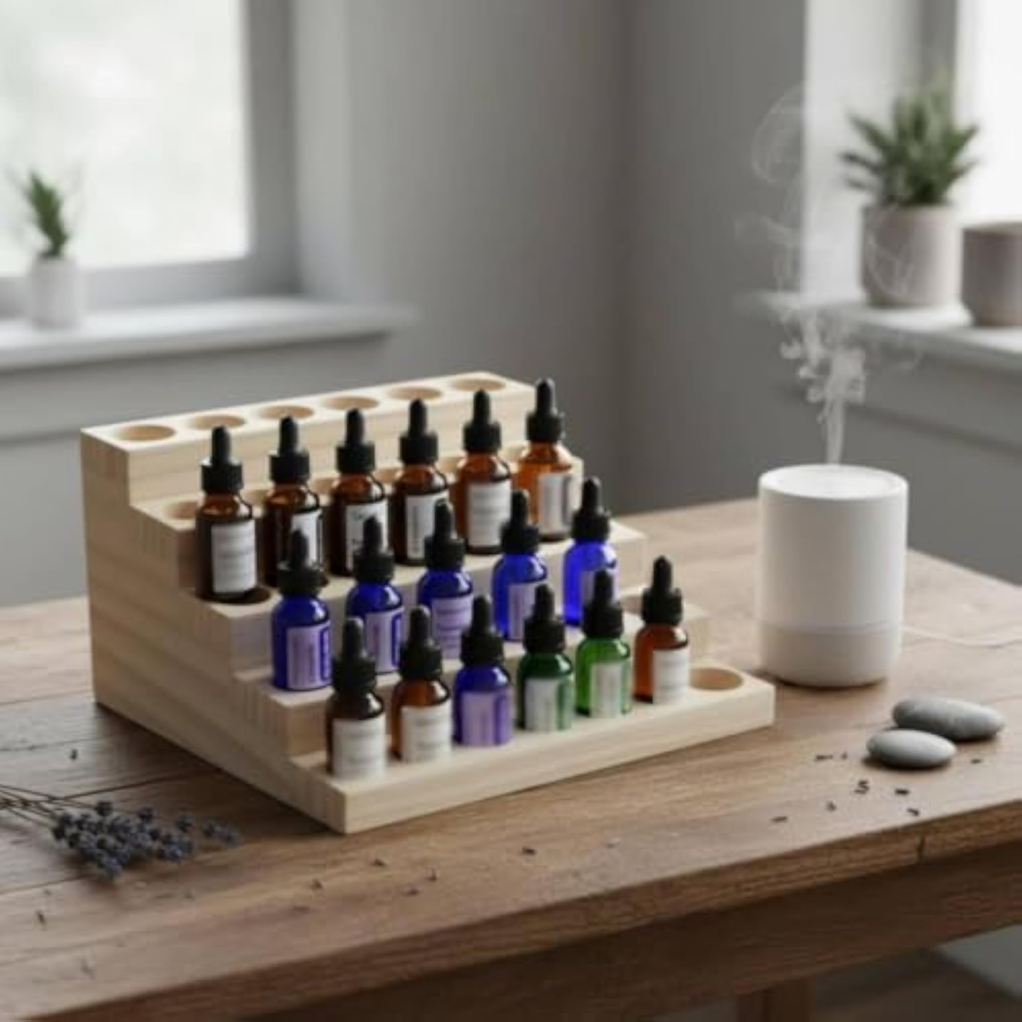 Wooden Essential Oil Holder Stand for Countertop