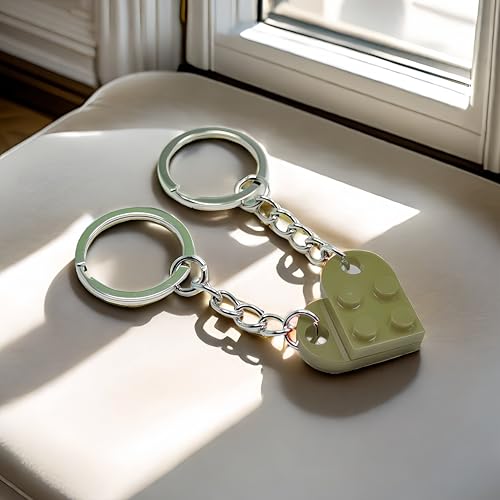 Image of Heart Keychains Matching Brick Keychain for Couples Keychain Heart Building Block Keychain for Boyfriend Girlfriend