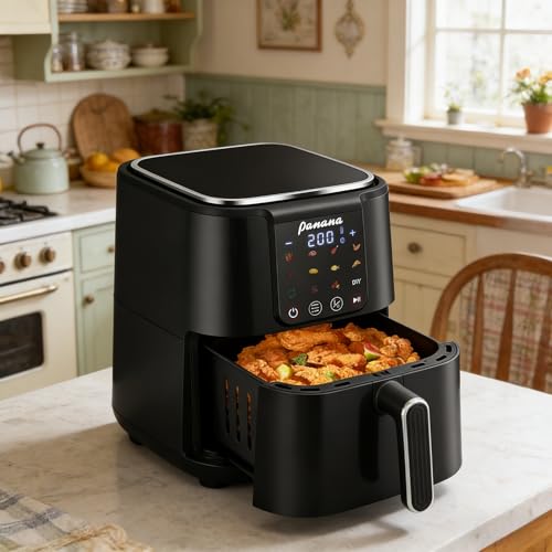 Image of Panana Air Fryer, 6.3QT Large Capacity Air Fryer, Oilless Healty Cooker Airfryer Oven with 12 Presets, 1500W Air Fryers for Quick Meal, Home Use (Black)