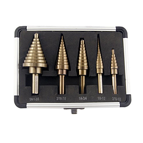 CO-Z Step Drill Bits, HSS 5PCS Titanium Step Drill Bit Set, 50 Sizes in 5 High Speed Steel Unibit Drill Bits Set for Sheet Metal with Aluminum Case, Multiple Hole Stepped Up Bits for DIY Lovers #1