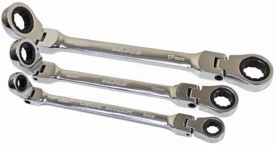 US PRO Tools 6pc Metric Flex Head Ratcheting Wrenches Flexi Double Ring Gear Ratchet Spanner Set 8-19mm 3475