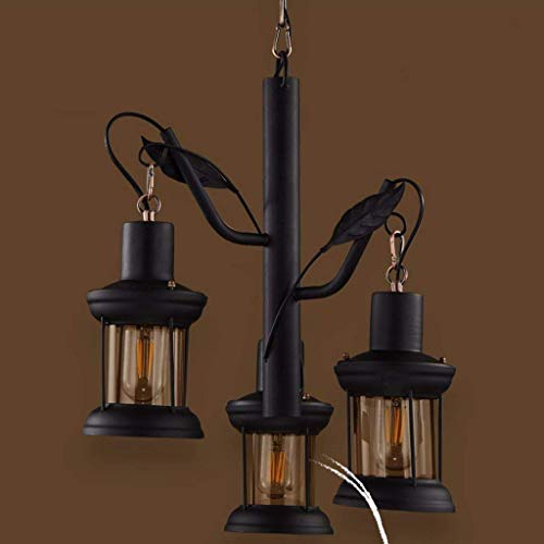 Lustre fer forgé rétro rétro industriel 3 phares pour salon et chambre