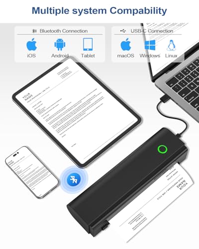 Image of Portable Printers Wireless for Travel, Bluetooth Thermal Printer | Supports 8.5 inch x 11 inch US Letter & A4 Size, Inkless Mobile Printer Work with Android iPhone Laptop for Home Office School