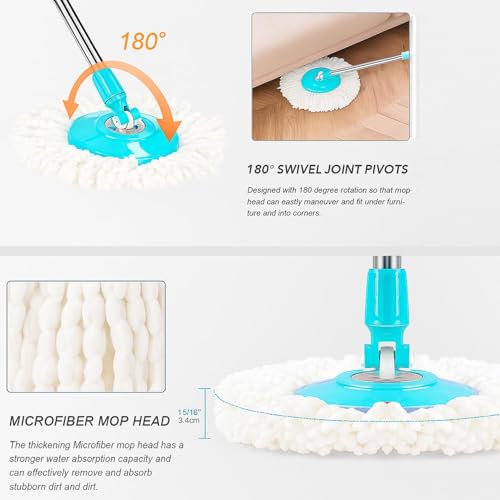Image of Heavy Duty Stainless Steel Mop Stick with 360 Degree Swivel Head, Extendable Long Handle with 5 Yrs Warranty- Replacement Mop Pole for Floor Cleaning-A1 (Seagreen + 2 Refills)