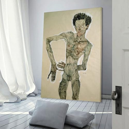 Poster Grimacing 1910 Schiele impression sur toile pour décoration d'intérieur 50x75 cm