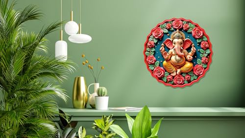 Image of Casa Rica MDF Wooden Wall Art 12x12 Inch | Ganesh Ji Sparkle Laminated Wall Hanging Frame for Living Room, Bedroom, Office & Pooja Room | Modern MDF Home Decor Painting | Wall Hanging Gift Item (GD 004)