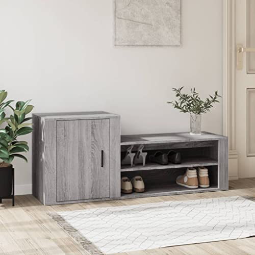 FIRBNUS 130x35x54 cm Zapatero de Recibidor con 2 Compartimentos y 1 Puerta Armario de Recibidor Gris Sonoma Mueble Zapatero Estantería Estante de Almacenamiento Madera Contrachapada