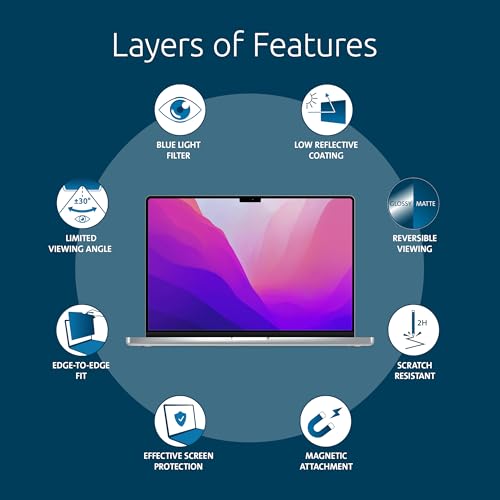 Image of Kensington MP16 Magnetic MacBook Pro Privacy Screen for 16 inch MacBook Pro (2021-2024, M1, M2, M3, M4, Pro, Max), Removable Laptop Privacy Screen, Anti Glare Blue Light MacBook Mac Screen Protector