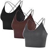 Xnova Sport BH Ohne Bügel Set Crossback, Crop Top Rückenfreier Bustier Gepolstert, Bequemer Racerback Bralette Oberteile für Yoga Party Fitness Workout(3 Stück schwarz, grau, braun, Einheitsgröße)