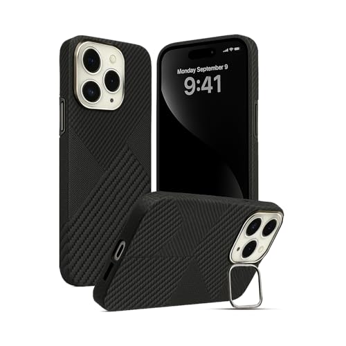 Image of AIBEX Aramid Fiber Mag-Saf Case Compatible for iPhone 16 Pro | Slim Protective Back Cover with Built-in Magnets | Wireless Charging Support | Camera Ring Stand | Shockproof with Air Guard Corners
