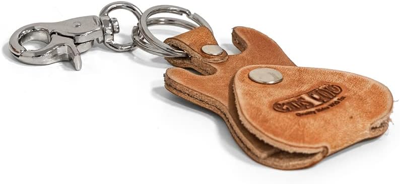 Fender Stratocaster Guitar shaped pick holder made of real leather with keychain and hook Made in Italy